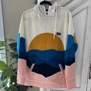 Free Nature Fleece Hoodie Sunset Print Unisex Size Large